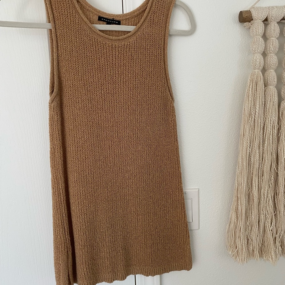 Tan knit tank with mini slits on side